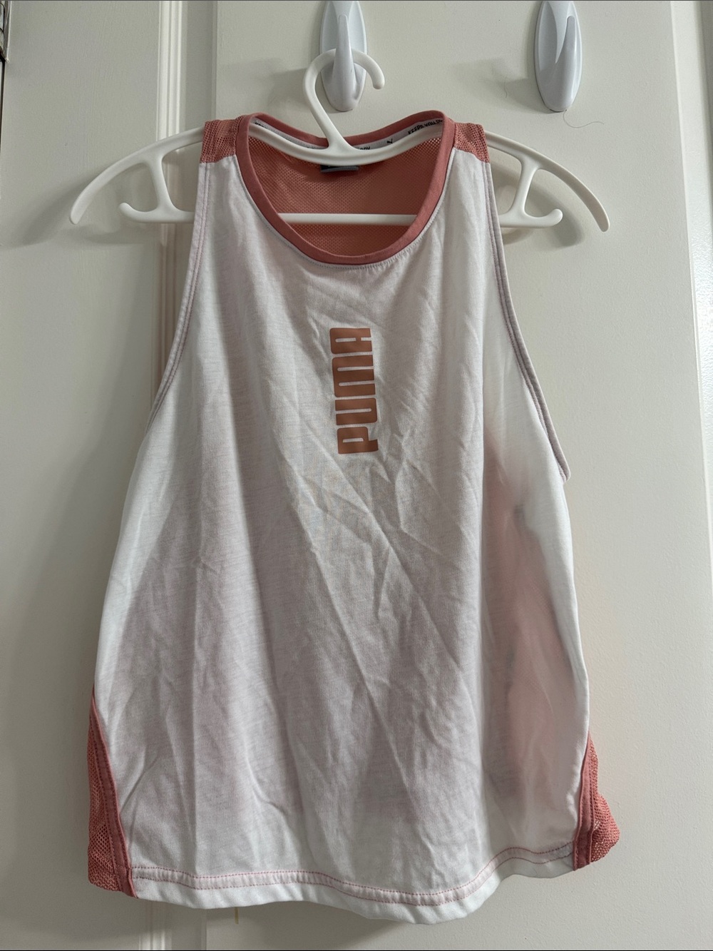 Puma White Tank with Dusty Rose Trim